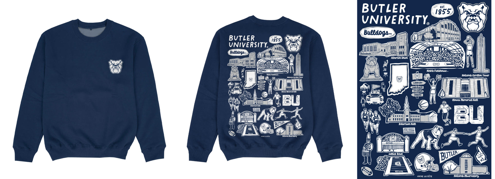 Butler Bulldogs Hand Sketched Impressions Artwork Blue Crewneck Sweatshirt for Women