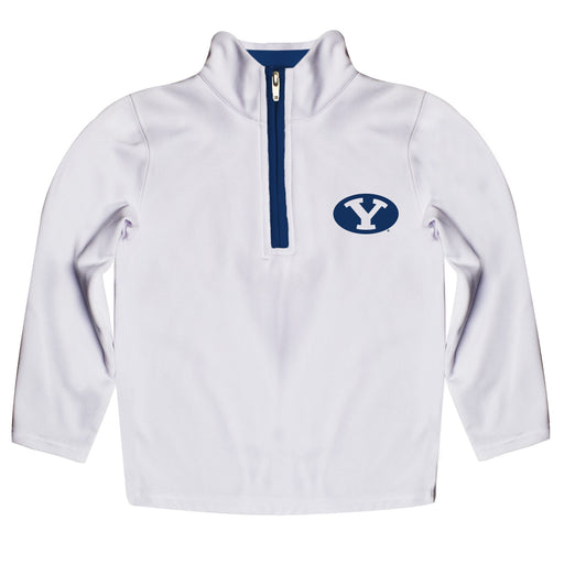 BYU Cougars Hand Sketched Vive La Fete Impressions Artwork  White Quarter Zip Pullover V1