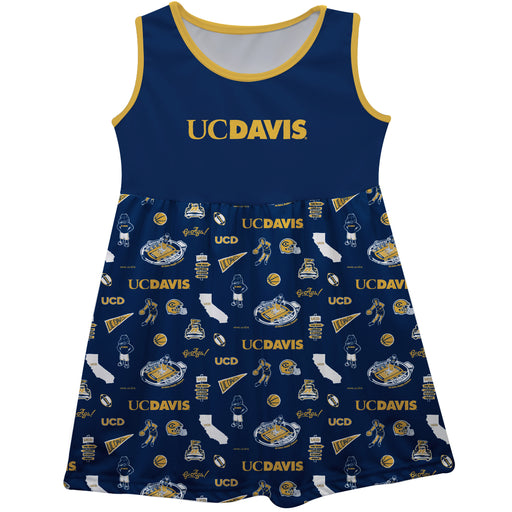 UC Davis Aggies Sleeveless Tank Dress Girls Blue Repeat Print Hand Sketched Vive La Fete Impressions