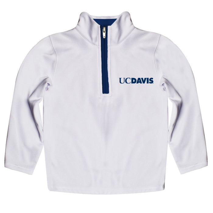 UC Davis Aggies Hand Sketched Vive La Fete Impressions Artwork  White Quarter Zip Pullover V1