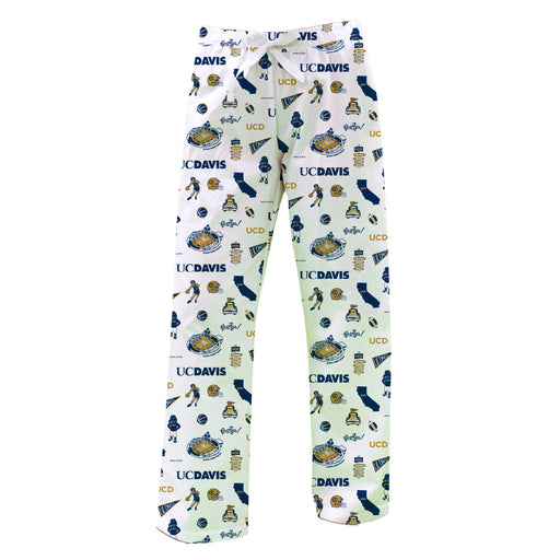 UC Davis Aggies Repeat Print Hand Sketched Vive La Fete Impressions Artwork Womens  White  Lounge Pants