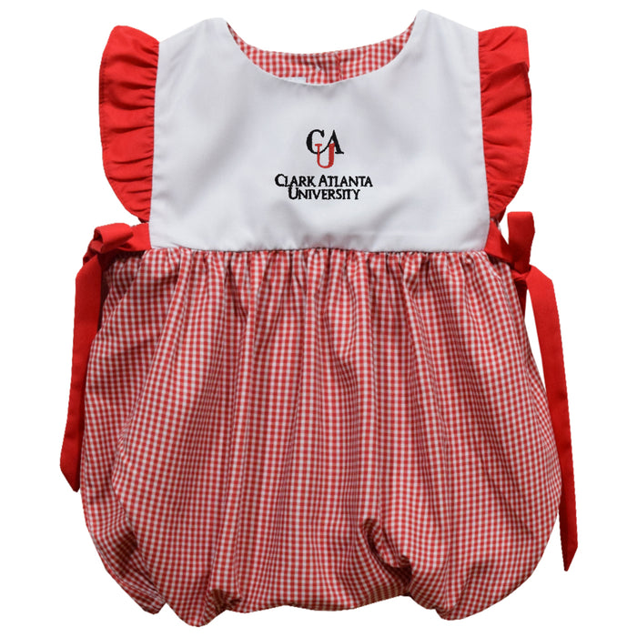 Clark Atlanta University Panthers Embroidered Cardinal Red Gingham Girls Bubble