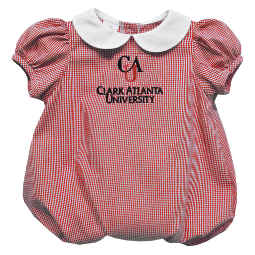 Clark Atlanta University Panthers Embroidered Cardinal Red Girls Baby Bubble Short Sleeve