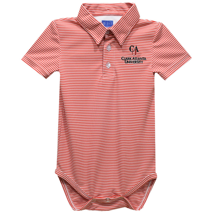 Clark Atlanta University Panthers Embroidered Cardinal Red Stripe Knit Boys Polo Bodysuit