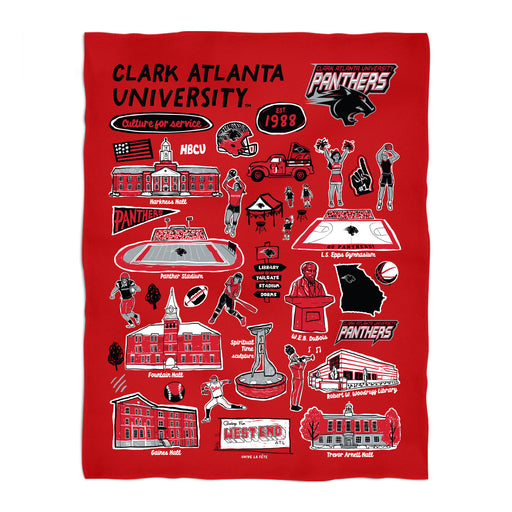 Clark Atlanta University Panthers Red Hand Sketched Vive La Fete Impressions Artwork Plush Soft Minky Blanket 36 x 48