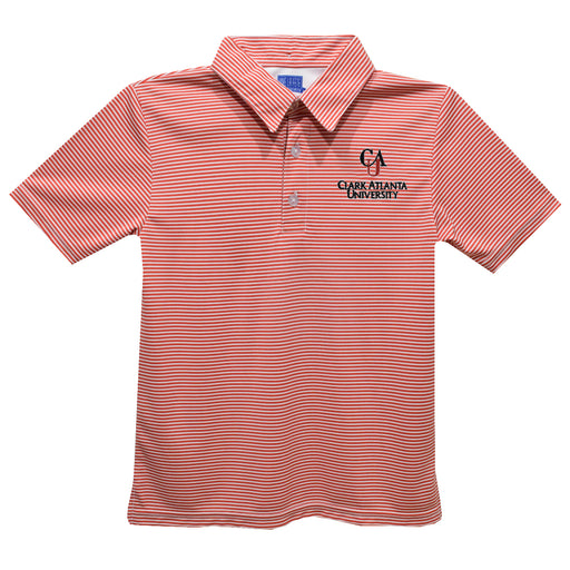 Clark Atlanta University Panthers Embroidered Red Cardinal Stripes Short Sleeve Polo Box Shirt