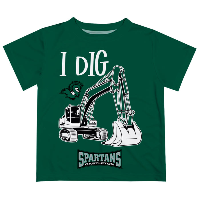 Castleton University Spartans Vive La Fete Excavator Boys Game Day Green Short Sleeve Tee