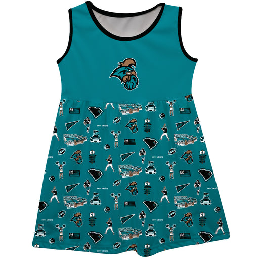 Coastal Carolina Chanticleers CCU Sleeveless Tank Dress Girls Teal Repeat Print Hand Sketched Vive La Fete Impressions