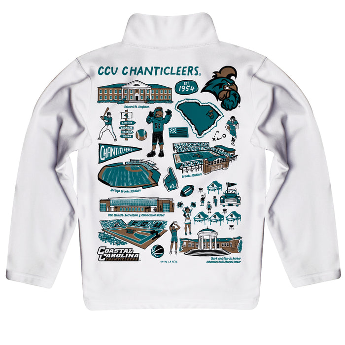 Coastal Carolina Chanticleers CCU Hand Sketched Vive La Fete Impressions Artwork White Boys Quarter Zip Pullover V1