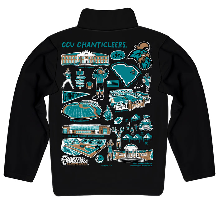 Coastal Carolina Chanticleers CCU Hand Sketched Vive La Fete Impressions Artwork  Black Quarter Zip Pullover V1