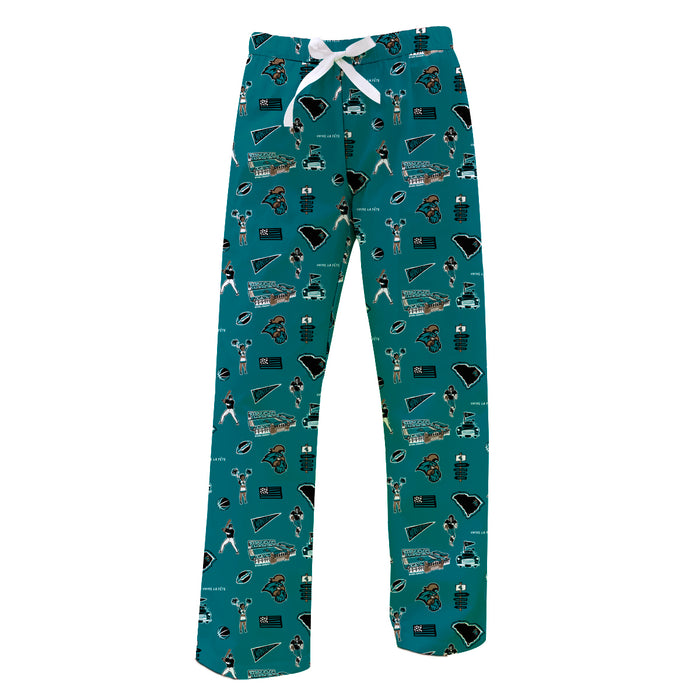 Coastal Carolina Chanticleers CCU Repeat Print Hand Sketched Vive La Fete Impressions Artwork Womens  Teal  Lounge Pants