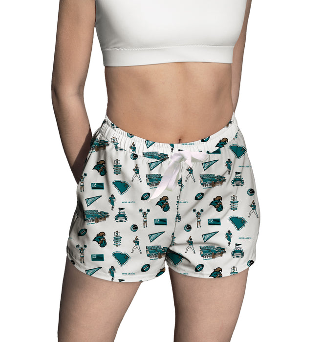 Coastal Carolina Chanticleers CCU Repeat Print Hand Sketched Vive La Fete Impressions Artwork Womens White Lounge Shorts