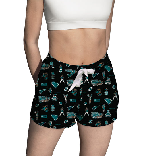 Coastal Carolina Chanticleers CCU Repeat Print Hand Sketched Vive La Fete Impressions Artwork Womens Black Lounge Shorts