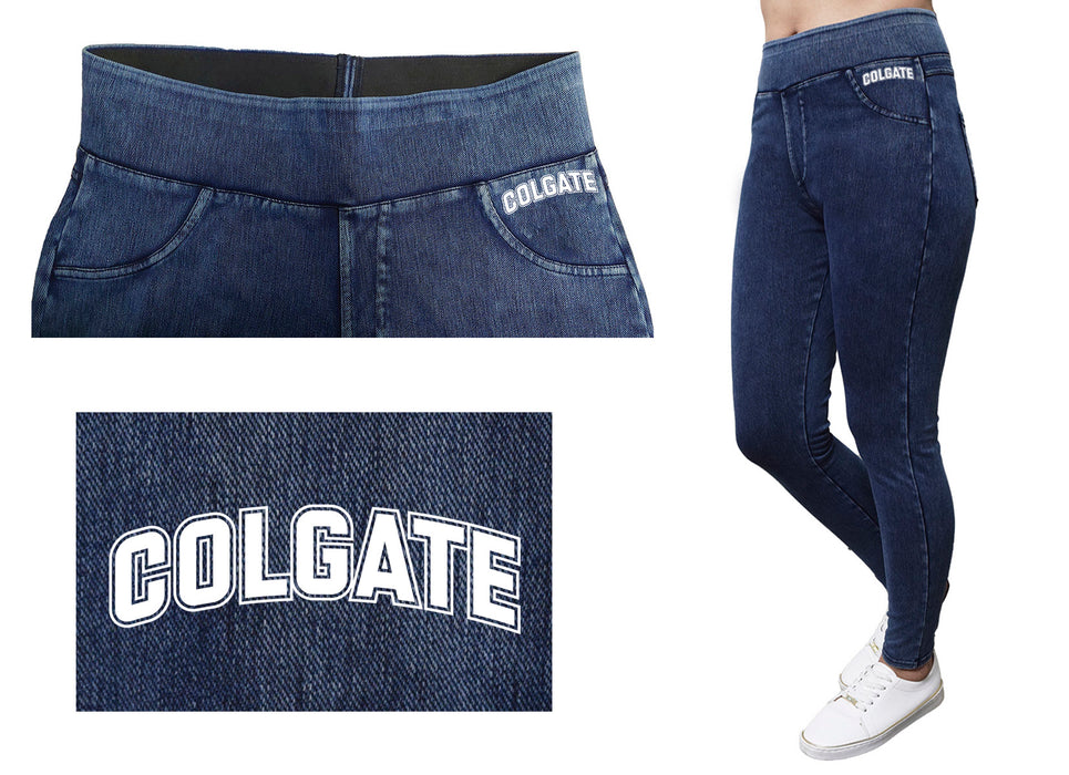 Colgate University Raiders Vive La Fete Game Day Collegiate Logo on Fake Pocket Women Maroon Jeggings