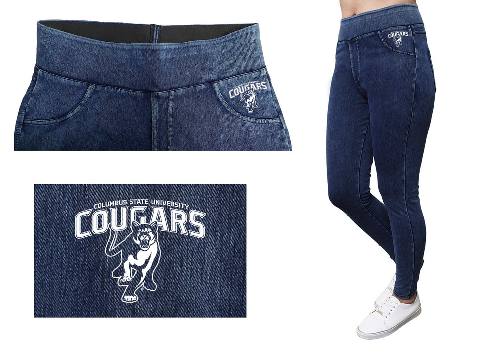 Columbus State Cougars Vive La Fete Game Day Collegiate Logo on Fake Pocket Women Blue Jeggings