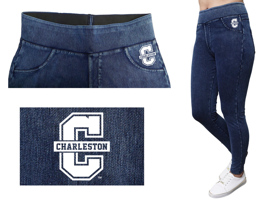 Charleston Cougars COC Vive La Fete Game Day Collegiate Logo on Fake Pocket Women Maroon Jeggings