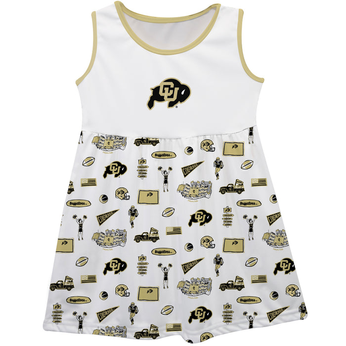 Colorado Buffaloes CU Sleeveless Tank Dress Girls White Repeat Print Hand Sketched Vive La Fete Impressions