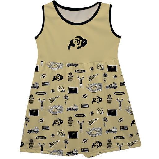 Colorado Buffaloes CU Sleeveless Tank Dress Girls Gold Repeat Print Hand Sketched Vive La Fete Impressions