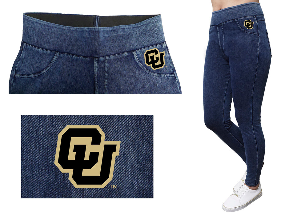 Colorado Buffaloes CU Vive La Fete Game Day Collegiate Logo on Fake Pocket Women Gold Jeggings