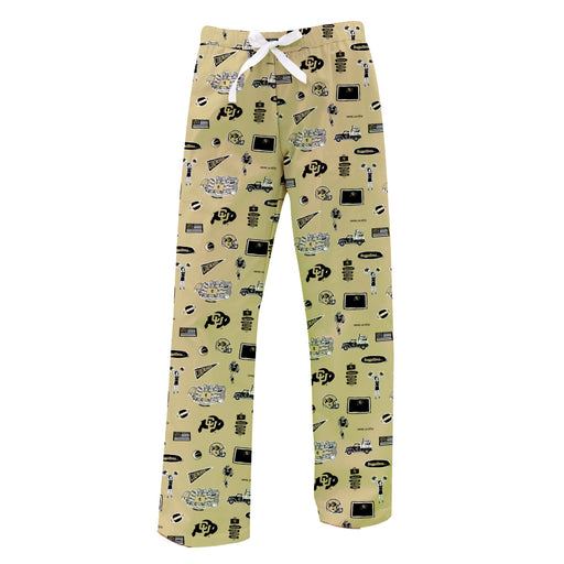 Colorado Buffaloes CU Repeat Print Hand Sketched Vive La Fete Impressions Artwork Womens  Gold  Lounge Pants