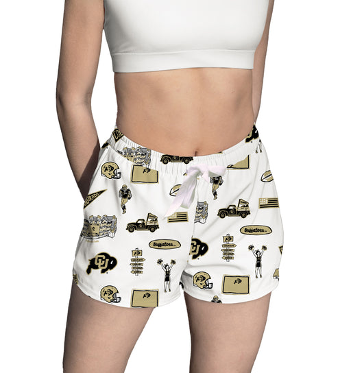 Colorado Buffaloes CU Repeat Print Hand Sketched Vive La Fete Impressions Artwork Womens White Lounge Shorts