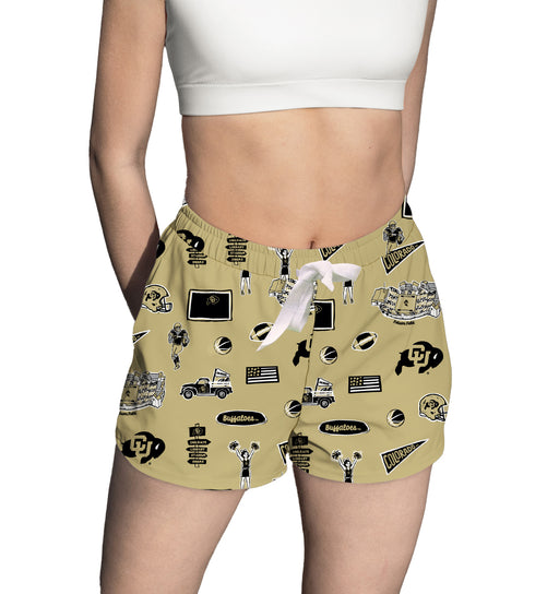 Colorado Buffaloes CU Repeat Print Hand Sketched Vive La Fete Impressions Artwork Womens Gold Lounge Shorts