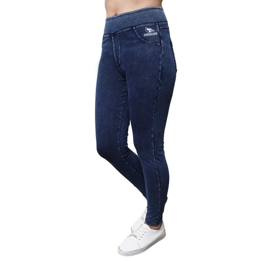 Creighton University Bluejays Vive La Fete Game Day Collegiate Logo on Fake Pocket Women Blue Jeggings