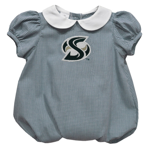 Sacramento State Hornets Embroidered Hunter Green Gingham Girls Baby Bubble Short Sleeve