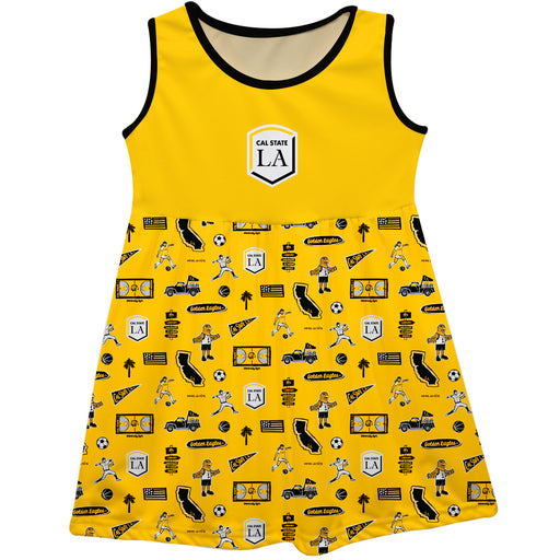 Cal State Los Angeles Golden Eagles Sleeveless Tank Dress Girls Gold Repeat Print Hand Sketched Vive La Fete Impressions