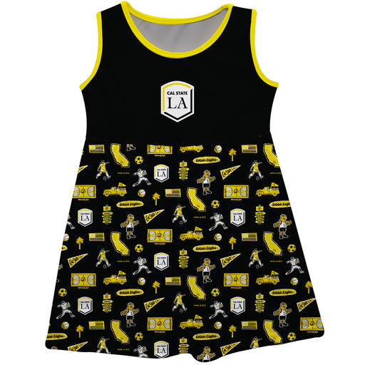 Cal State LA Golden Eagles Sleeveless Tank Dress Girls Black Repeat Print Hand Sketched Vive La Fete Impressions