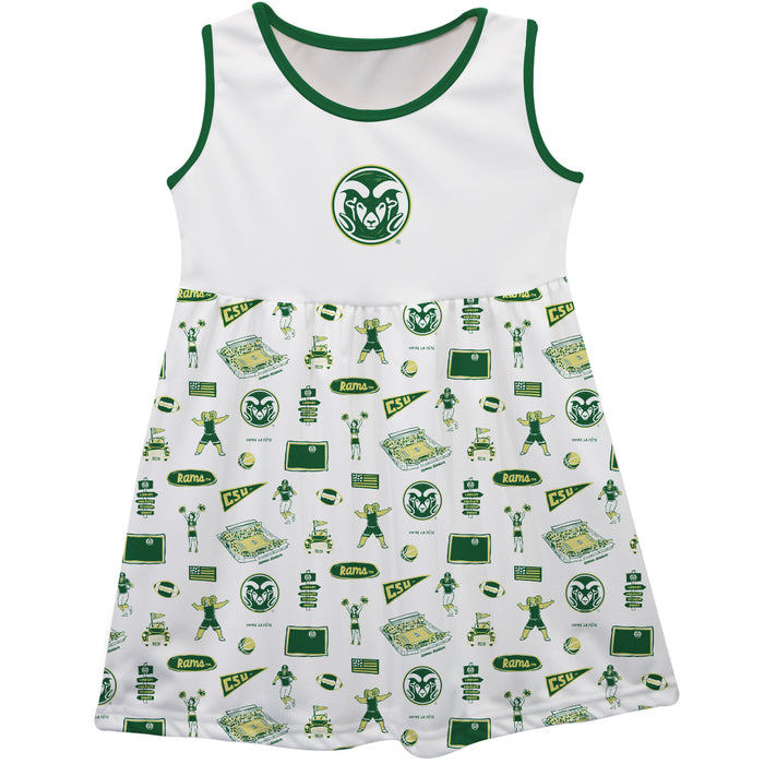 Colorado State Rams CSU Sleeveless Tank Dress Girls White Repeat Print Hand Sketched Vive La Fete Impressions