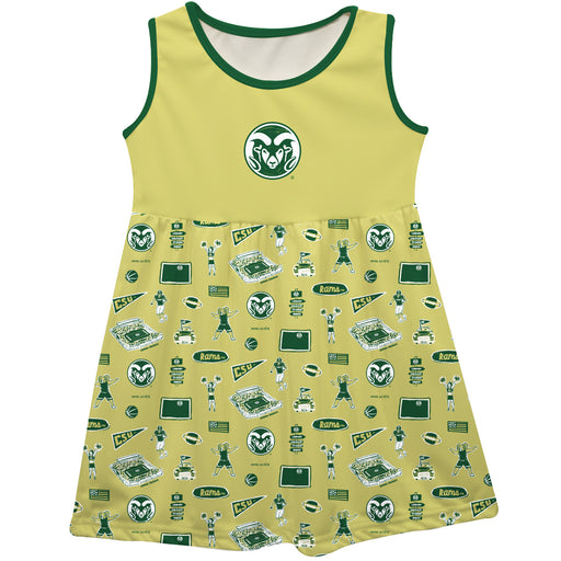 Colorado State Rams CSU Sleeveless Tank Dress Girls Gold Repeat Print Hand Sketched Vive La Fete Impressions