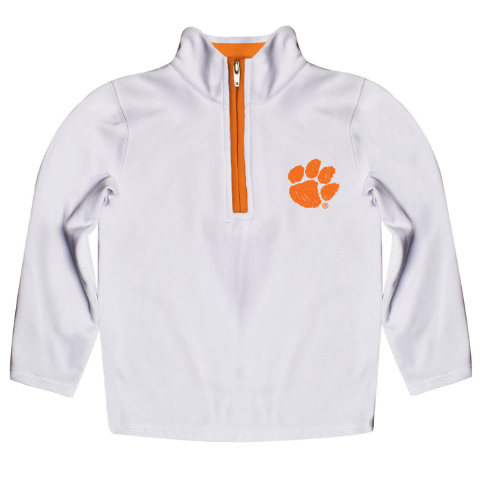 Clemson Tigers Hand Sketched Vive La Fete Impressions Artwork  White Quarter Zip Pullover V1