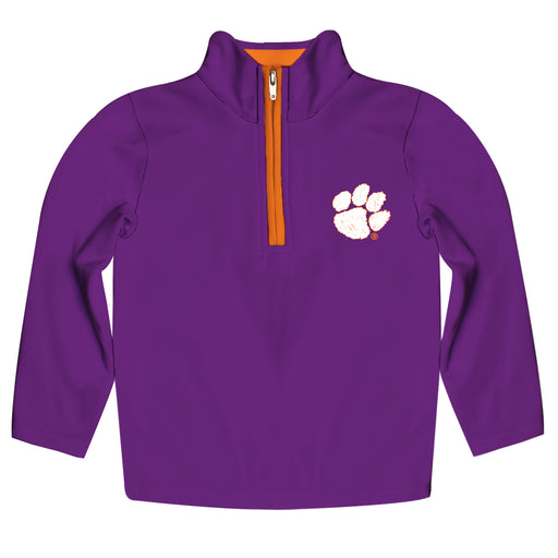 Clemson Tigers Hand Sketched Vive La Fete Impressions Artwork  Purple Quarter Zip Pullover V1