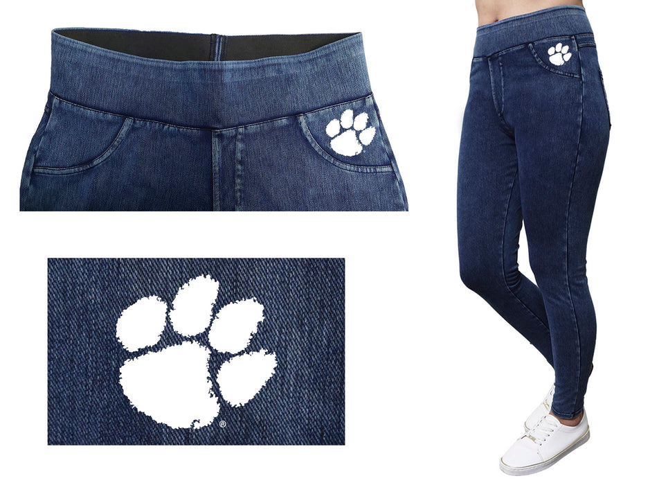 Clemson Tigers Vive La Fete Game Day Collegiate Logo on Fake Pocket Women Navy Jeggings