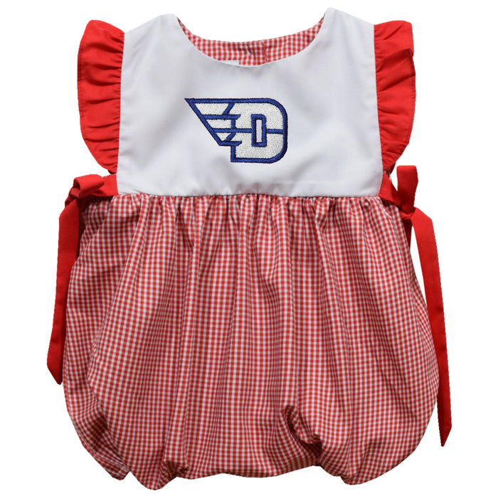 University of Dayton Flyers Embroidered Red Gingham Short Sleeve Girls Bubble - Vive La Fête - Online Apparel Store