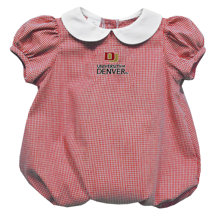 University of Denver Pioneers Embroidered Cardinal Red Girls Baby Bubble Short Sleeve