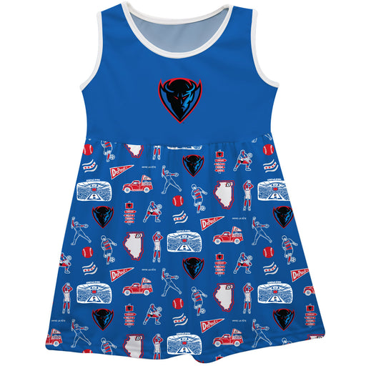 Depaul Blue Demons Sleeveless Tank Dress Girls Blue Repeat Print Hand Sketched Vive La Fete Impressions