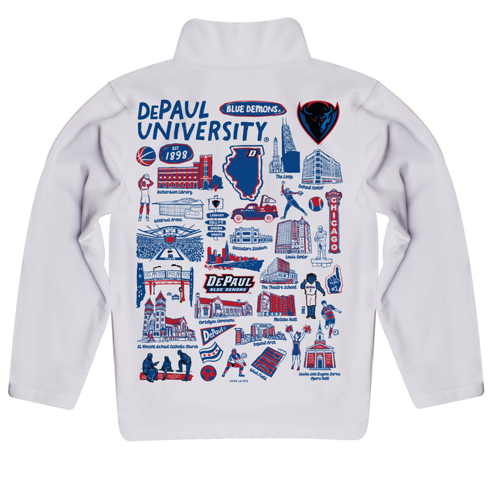 Depaul Blue Demons Hand Sketched Vive La Fete Impressions Artwork White Boys Quarter Zip Pullover V1