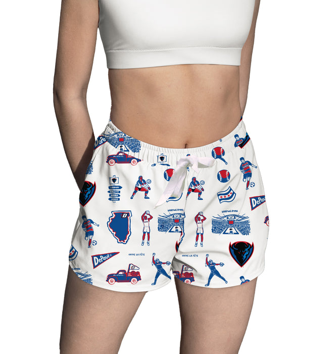 Depaul Blue Demons Repeat Print Hand Sketched Vive La Fete Impressions Artwork Womens White Lounge Shorts