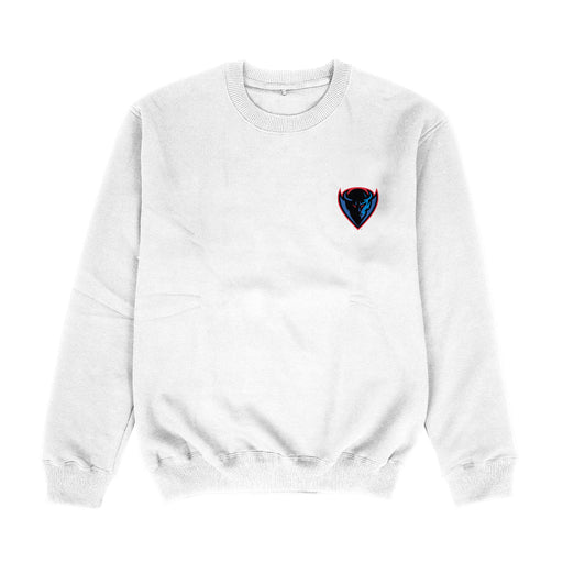 Depaul Blue Demons Hand Sketched Vive La Fete Impressions Artwork Womens  White Crewneck Sweatshirt