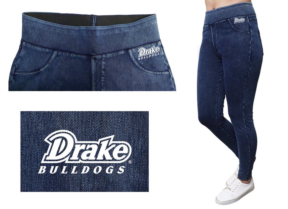 Drake University Bulldogs Vive La Fete Game Day Collegiate Logo on Fake Pocket Women Blue Jeggings