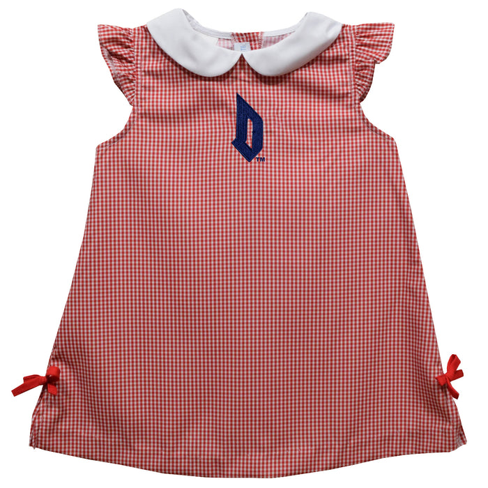 Duquesne Dukes Embroidered Red Cardinal Gingham A Line Dress