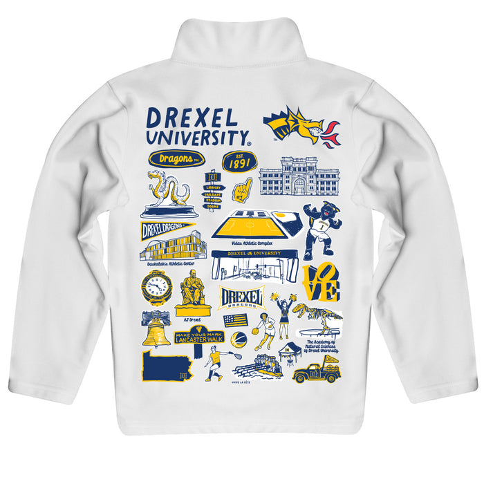 Drexel University Dragons Hand Sketched Vive La Fete Impressions Artwork White Boys Quarter Zip Pullover V1