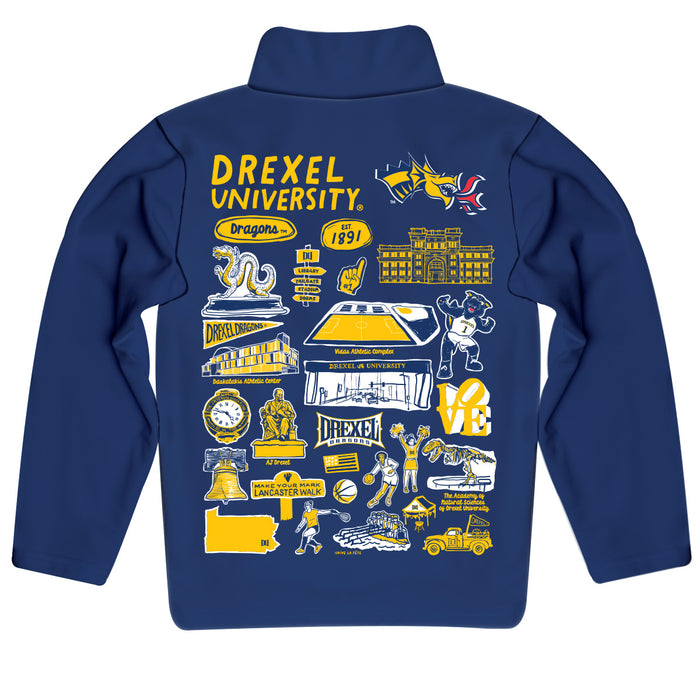 Drexel University Dragons Hand Sketched Vive La Fete Impressions Artwork Blue Boys Quarter Zip Pullover V1