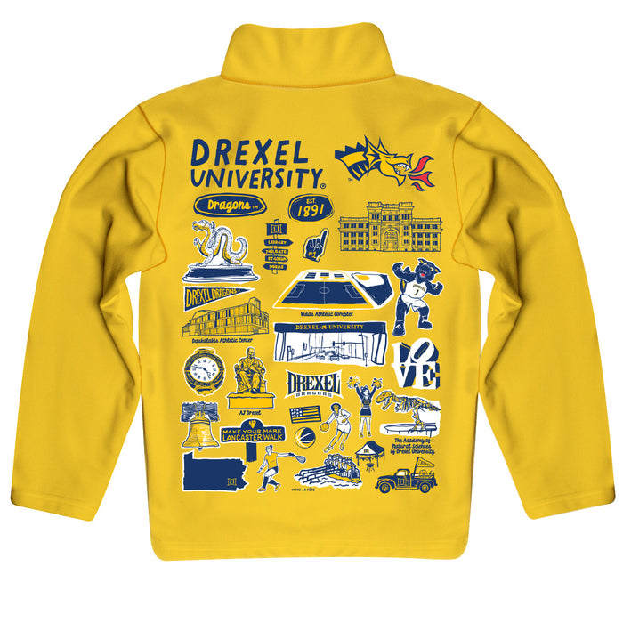 Drexel University Dragons Hand Sketched Vive La Fete Impressions Artwork Gold Boys Quarter Zip Pullover V1