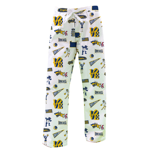 Drexel University Dragons Repeat Print Hand Sketched Vive La Fete Impressions Artwork Womens  White  Lounge Pants