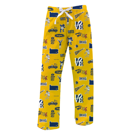 Drexel University Dragons Repeat Print Hand Sketched Vive La Fete Impressions Artwork Womens  Gold  Lounge Pants