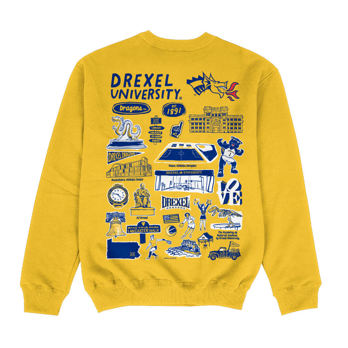 Drexel University Dragons Hand Sketched Impressions Artwork Gold Crewneck Sweatshirt for Women