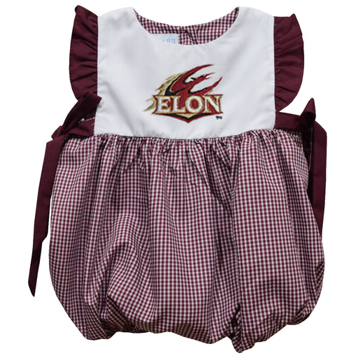 Elon University Phoenix Embroidered Maroon Gingham Girls Bubble